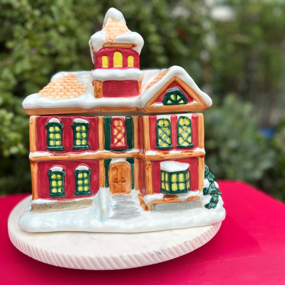 Festive Holiday Village House Cookie Jar World Bazaar Cookie Jar